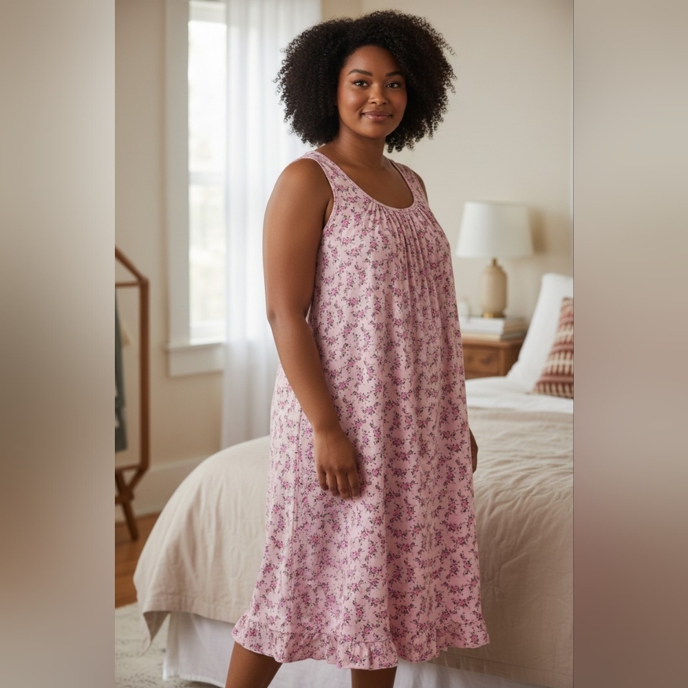 Vintage Vanity Fair Pink Floral Nighty Chemise Cottagecore 1X - 2X